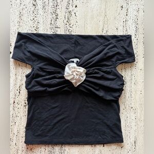 Reformation Black Knit Top with White Rose